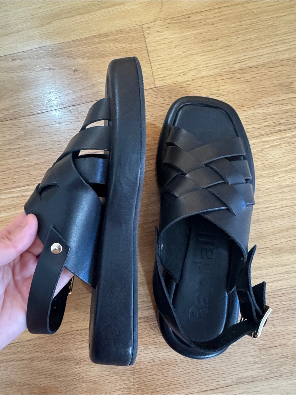 Loeffler Randall Black Men's Woven Leather Sandals - Picture 2 of 5
